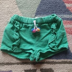 Zara Green Woven Pom Pom Ruffle Shorts 9/12m